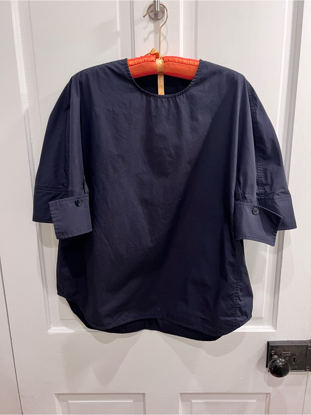 Tibi Navy Short-Sleeve Cotton Shirt